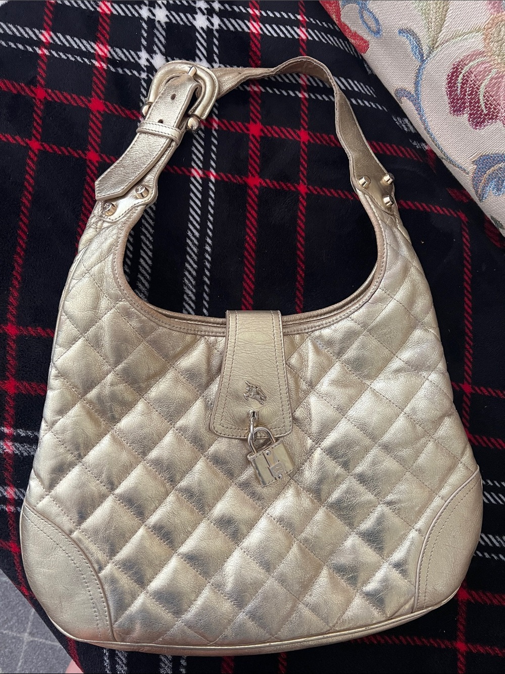 Burberry Quilted Metallic Gold Shoulder Bag